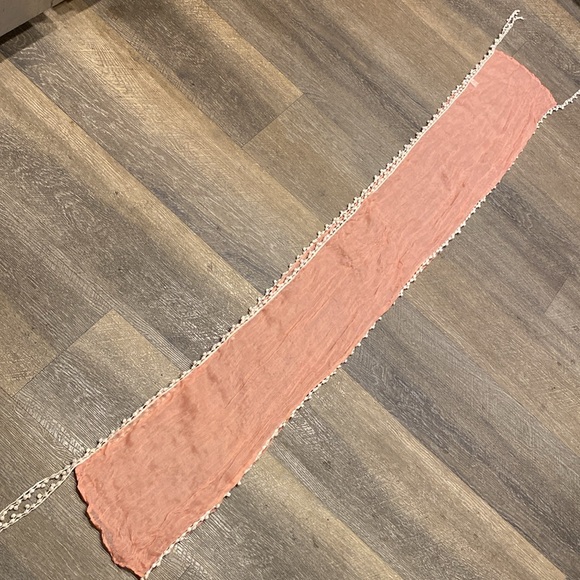 A Bundle of Two Bohemian Boho Vibe Double-Layer Knit Scarves in Blush and Peach - Picture 13 of 14